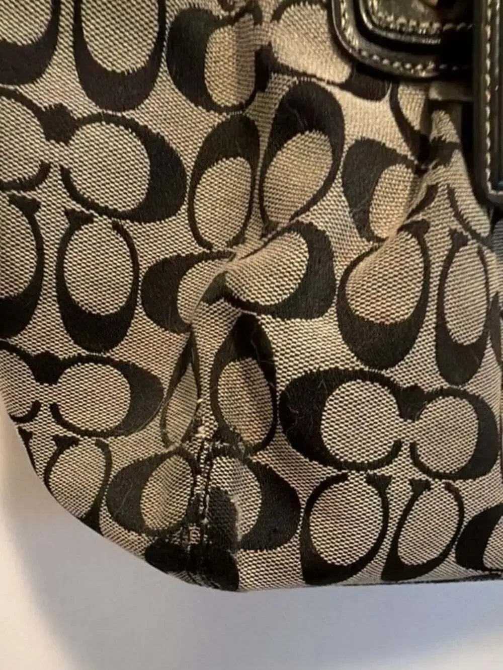Coach Signature Canvas and Patent Leather Shoulder Bag